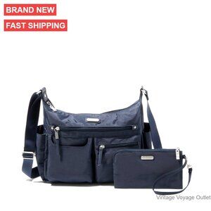 Large Hobo Crossbody Bag with RFID Wristlet, Lightweight Nylon Travel Tote